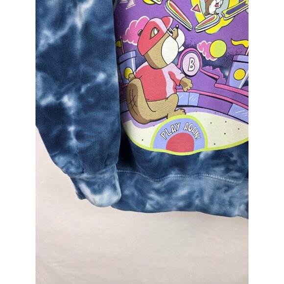 Buc-ees Sweatshirt Adult Size Medium Blue Tie Dye Pinball Arcade Bucees Beaver - Picture 6 of 10